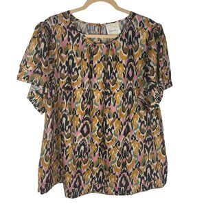 Anthropologie Mari Rai Plus Size 2X Top Multicolor Abstract Print Top Short Slee